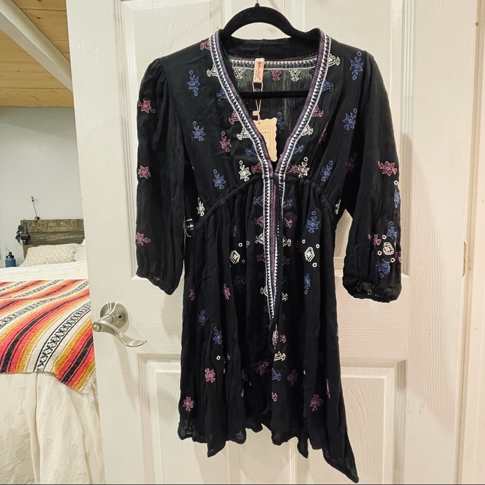 Boho embroidered gauze dress